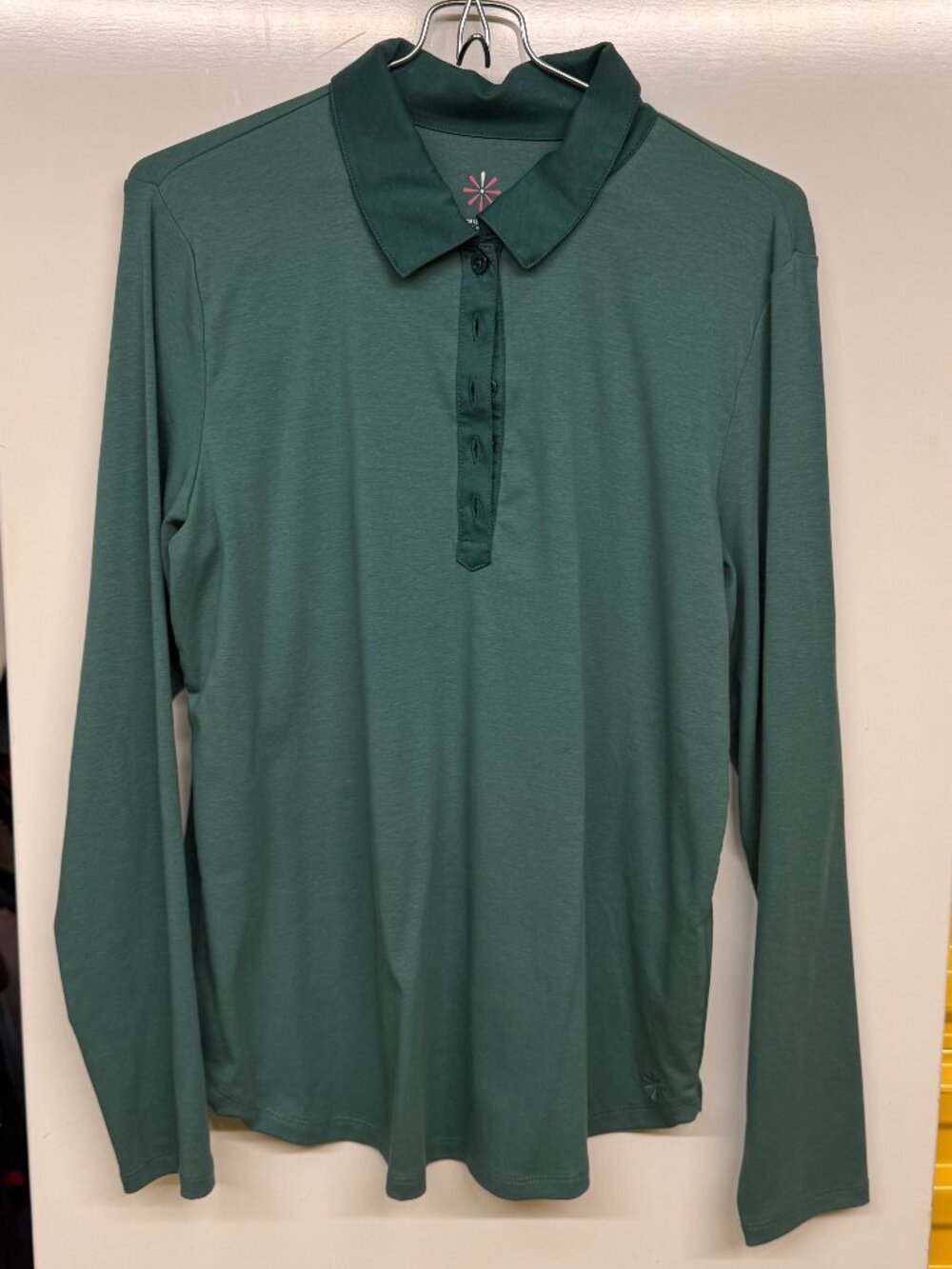 Isaac Mizrahi Live! Essentials Teal Green Long Sleeve Polo - Size S